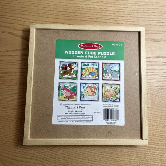 Melissa and Doug Pets Block Puzzle Makes 6 Puzzles with 16 Wooden Cubes and Tray - Picture 3 of 6